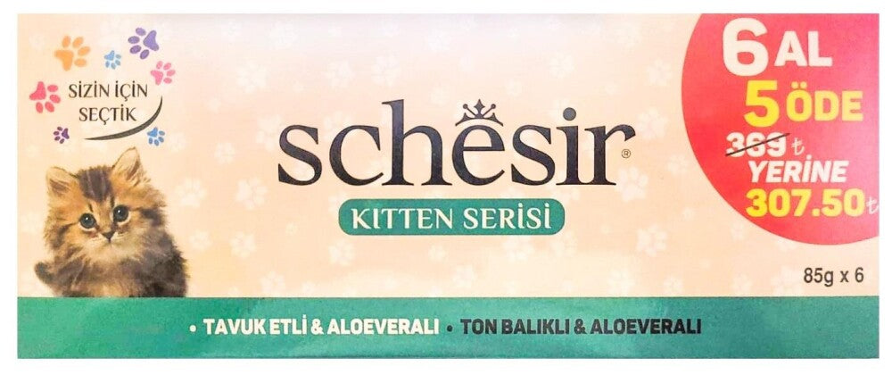 Schesir Pouch Tavuk Etli Ve Ton Balıklı Yavru Kedi Konserve Maması (6 Al 5 Öde) 85 GR | SRC: Barcode: 8681612752079